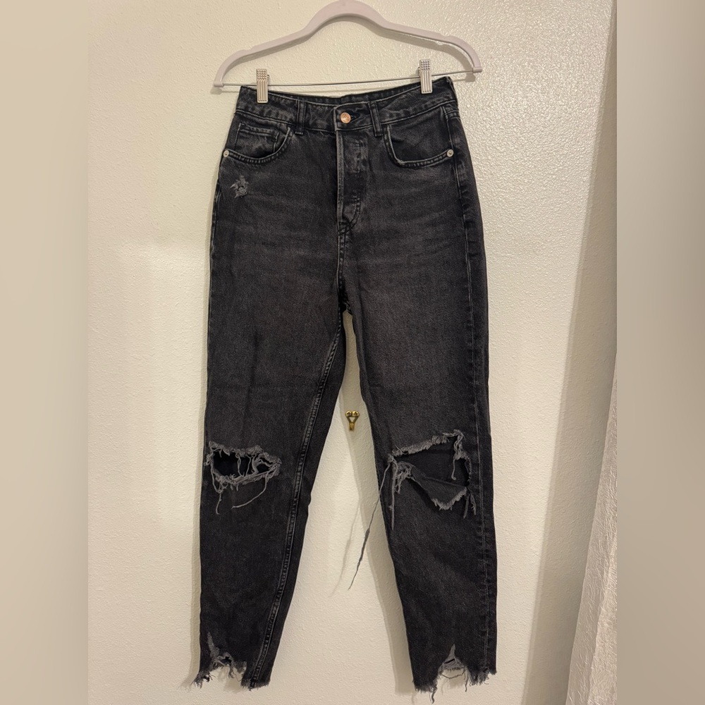 Zara Black Distressed Boyfriend Jeans